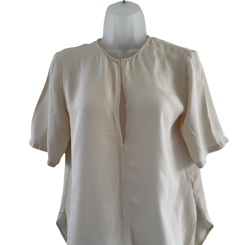 Theory Blouse Womens Small White 100% Silk Classic GGT Split Neck Short Sleeve - Picture 2 of 16